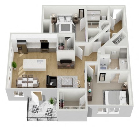 Floor plan for 2 beds, 2 baths, 1171 sqft